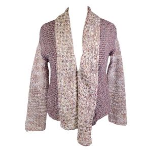 ANTHROPOLOGIE MOTH cardigan sweater red ivory chunky metallic MEDIUM wool blend